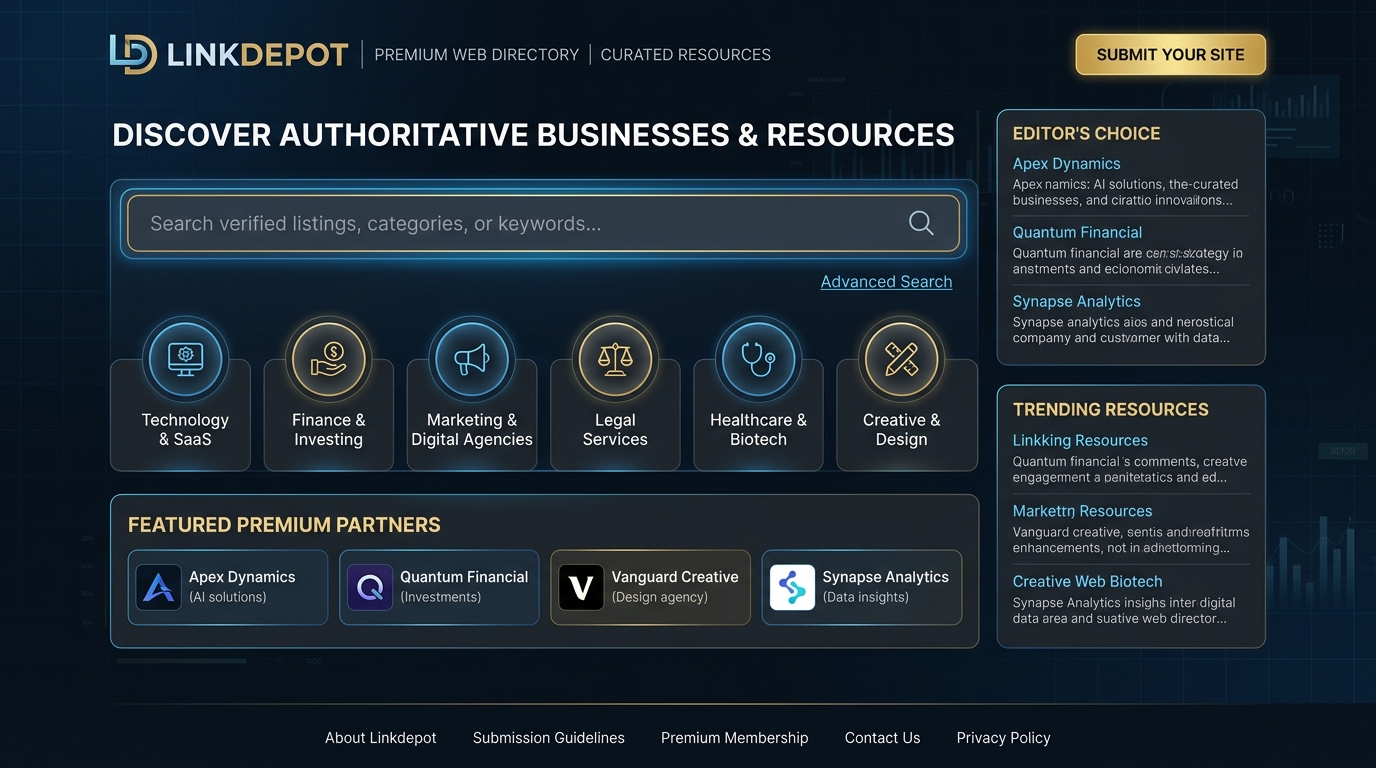 A user navigating the structured semantic categories of the Linkdepot premium web directory to find reliable resources